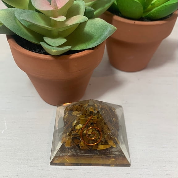 Crystal Joys Small Orgonite Pyramid – EMF Protection, Natural Gemstones, and Copper Spiral, 1-Inch