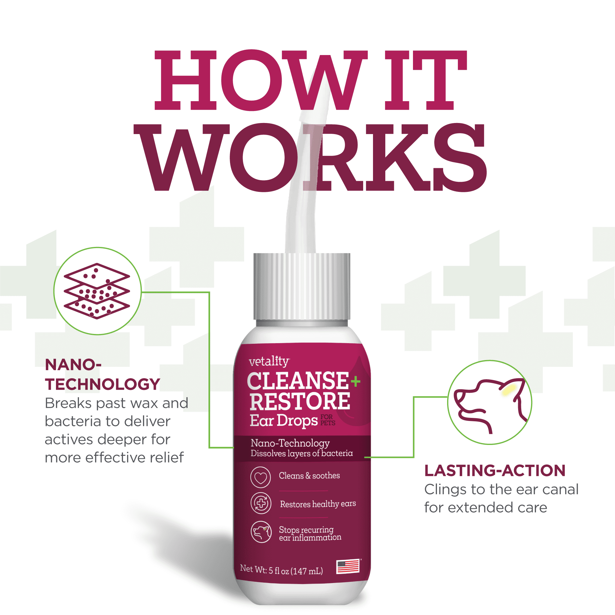 Vetality Medicated Otic Ear Care Liquid and Cleaner with Hydrocortisone for Dog, 2 fl oz Bottle
