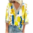 thumbnail image 2 of Taylonsss Fashion Women's Summer V-Neck 3/4 Sleeve Lace Print Casual T-shirt Blouse, 2 of 5