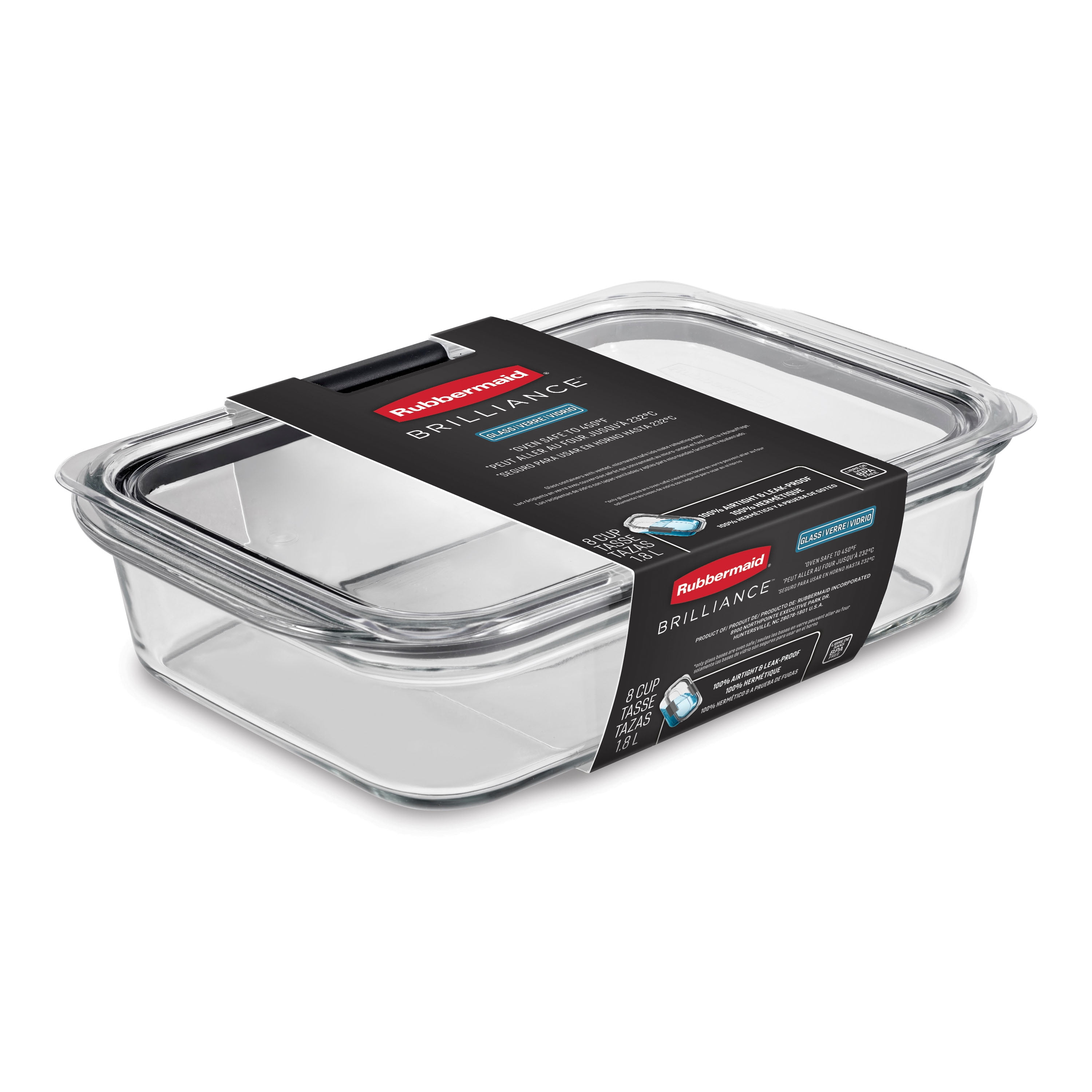  Rubbermaid Brilliance Food Storage Containers, Set of 8 -  Leakproof Glass Meal Prep Containers, Microwave & Oven Safe: Home & Kitchen