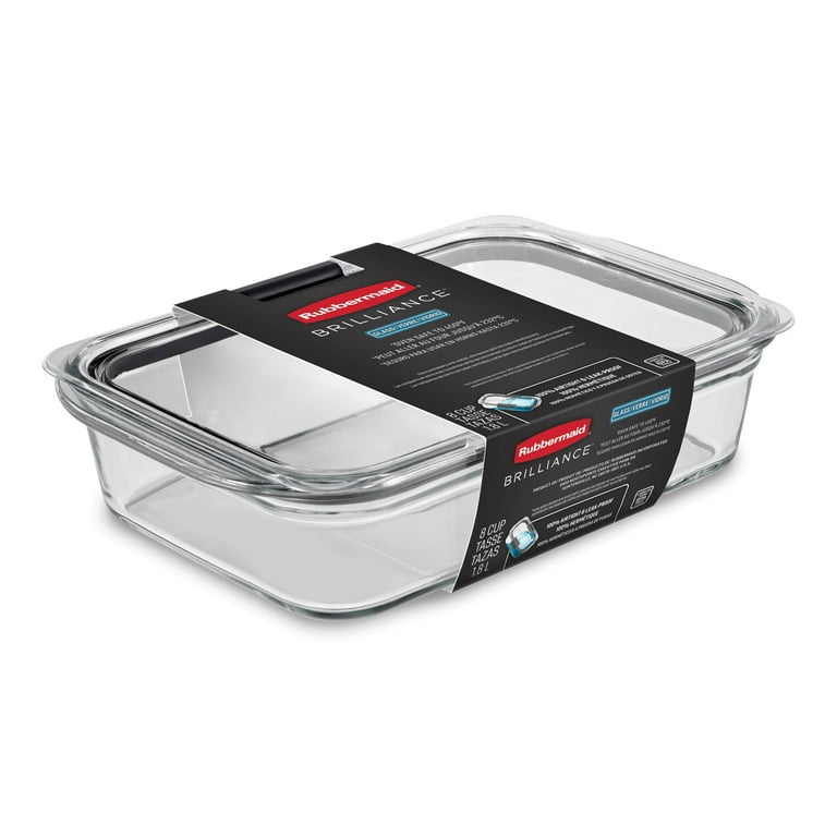 Rubbermaid Brilliance Clear Glass Food Storage Container, 8-Cup, BPA Free  and Leak Proof 