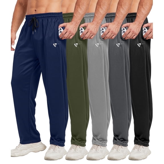 5 Pack Mens Sweatpants Open Bottom Joggers for Men with Zip Pockets Loose Fit Mesh Athletic Pants for Running,Casual