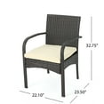thumbnail image 4 of GDF Studio Montgomery Outdoor Acacia Wood and Wicker 5 Piece Dining Set with Cushion, Teak, Multibrown, and Cream, 4 of 17