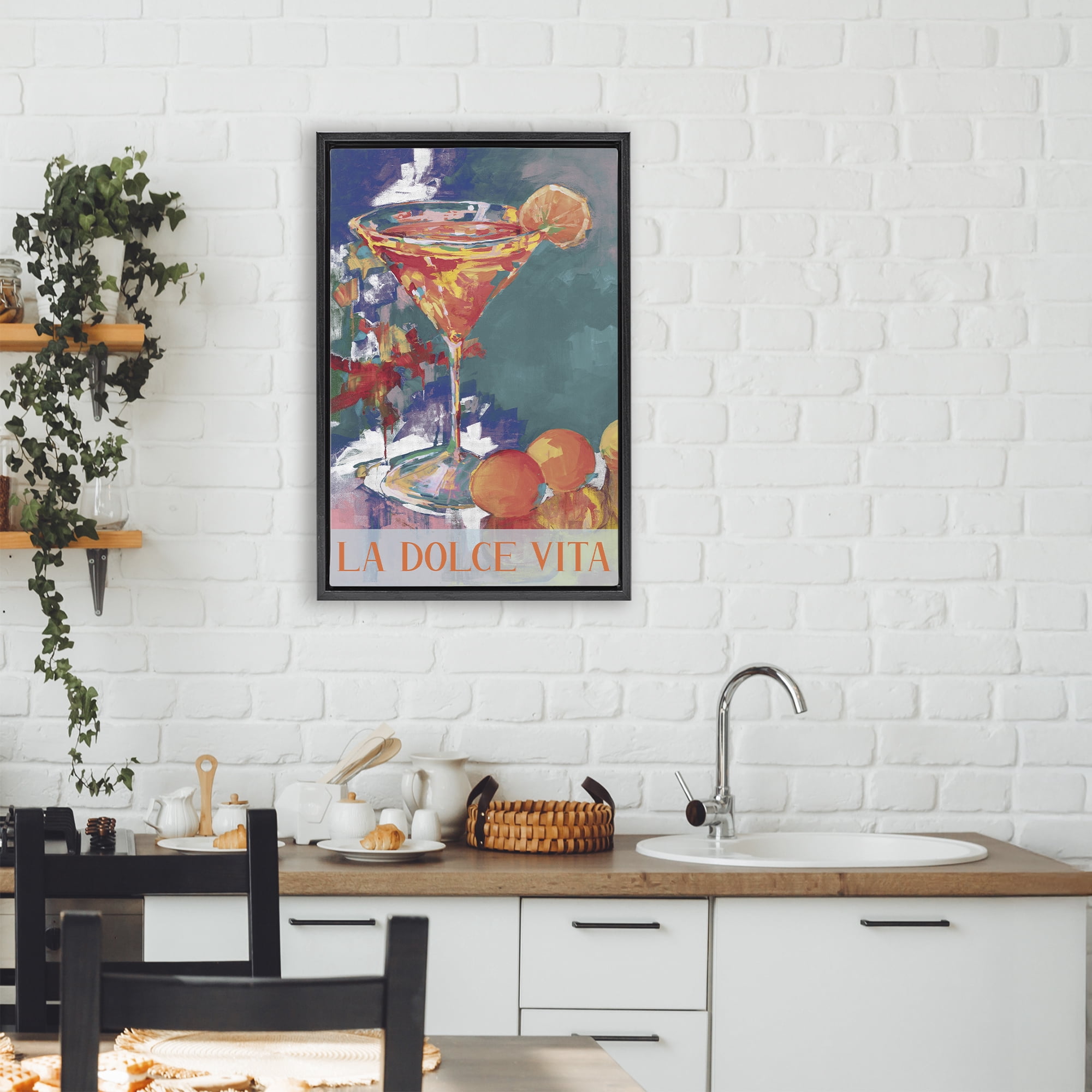 Stupell Industries Citrus Cocktail on Blue Black Framed Floater Canvas Wall Art, design by Jane Slivka