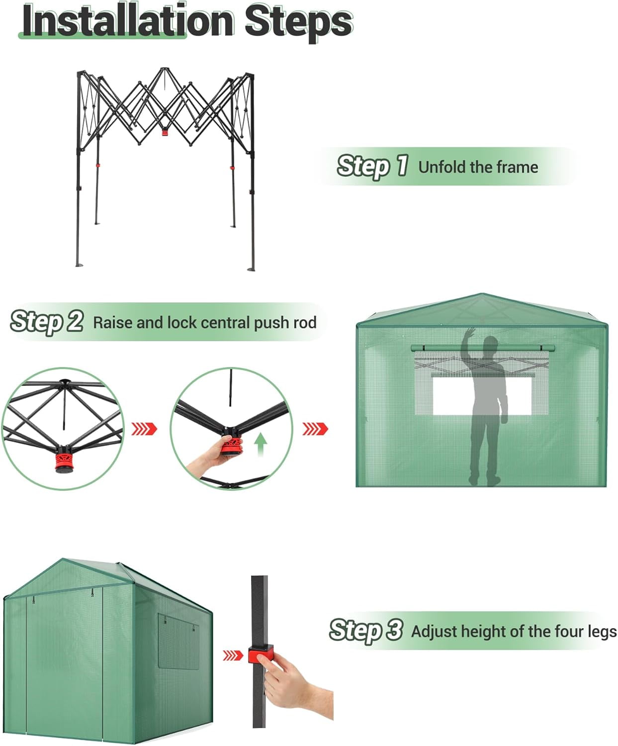Riedhoff Portable Walk-in Greenhouse 8' x 6', Pop-up , Zippered Doors & Windows, Green