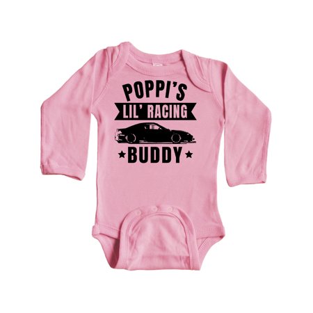 

Inktastic Poppis Lil Racing Buddy with Car Silhouette Gift Baby Boy or Baby Girl Long Sleeve Bodysuit