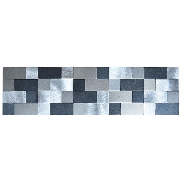 Crystiles Black, Grey, Silver 15 in. x 4 in. Peel and Stick Brushed Aluminium Wall Tile Backsplash , 4 Pieces
