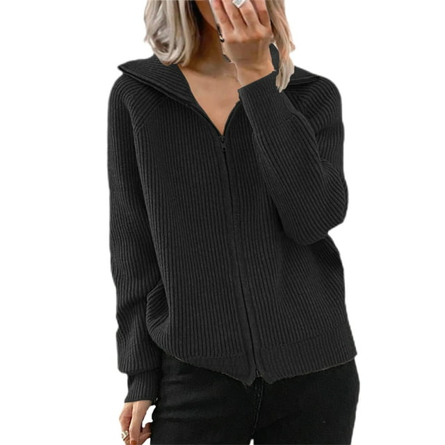 Fashnice Ladies Jacket Long Sleeve Outwear Open Front Cardigan Sweater Loose Winter Warm Sweaters Black M