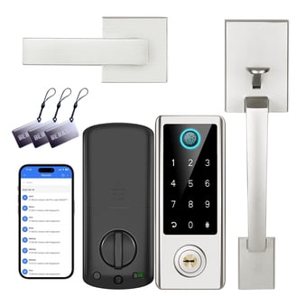 Miuedo WiFi Smart Lock For Front Door – Keyless Entry Door Handle Set With Electronic Keypad, Fingerprint Reader, Auto Lock, Black Aluminum Finish