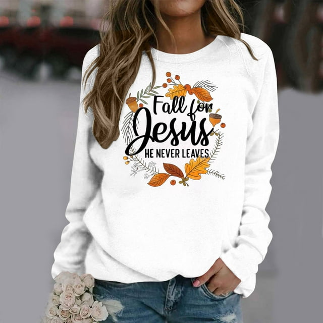 Babysbule Liquidation Hauts à Lettres pour Femmes Dames Automne Imprimé Ample Manches Longues Col Rond Chandail à Enfiler Haut T-Shirt Haut