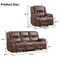 thumbnail image 3 of Bonzy Home Recliner Sofa Set — Single Recliner & 3-Seat Manual Reclining Sofa with Hidden Cup Holders & Vintage Rivet Mid-Century Design, Brown, 3 of 6