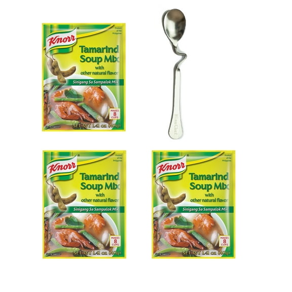 NineChef Bundle - Knorr Tamarind Soup Mix (Sinigang sa Sampalok Mix) 1.41oz (40g) (pack of 3)  Plus NineChef Brand Ice Tea Coffee Spoon