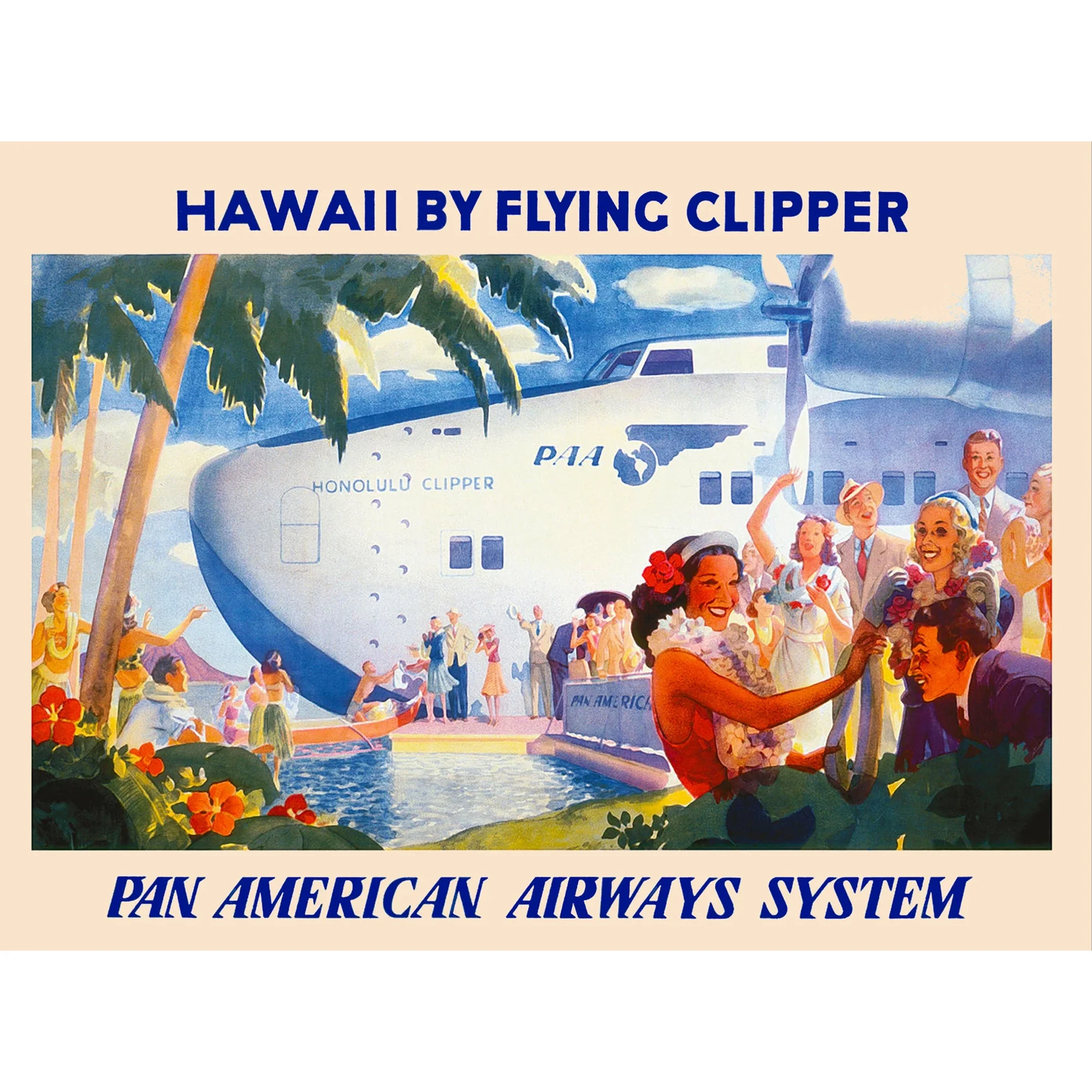 1950S Honolulu Clipper Hawaii Hawaiian U.S. Travel Advertisement Office Poster , Poster Print Only