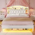 thumbnail image 2 of Full Size  Bed Frame With Led Lights & Charging Station, Velvet Upholstered Platform Full Size Princess Bed  With Headboard,guardrail,crystal Button, No Box Spring Needed,Beige, 2 of 8