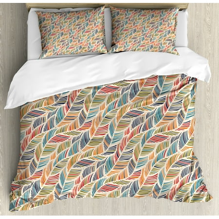 Boho Duvet Cover Set Abstract Feather Wave Pattern With Retro