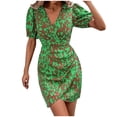 thumbnail image 1 of Robes Courtes pour Femmes Été Femmes à Manches Courtes Imprimé Col en V Taille Jusqu'au Genou Robe Décontractée Mode Robe Courte d'Été pour Femmes Robe à Manches Courtes pour Femmes Robe Courte pour Femmes Été, 1 of 6