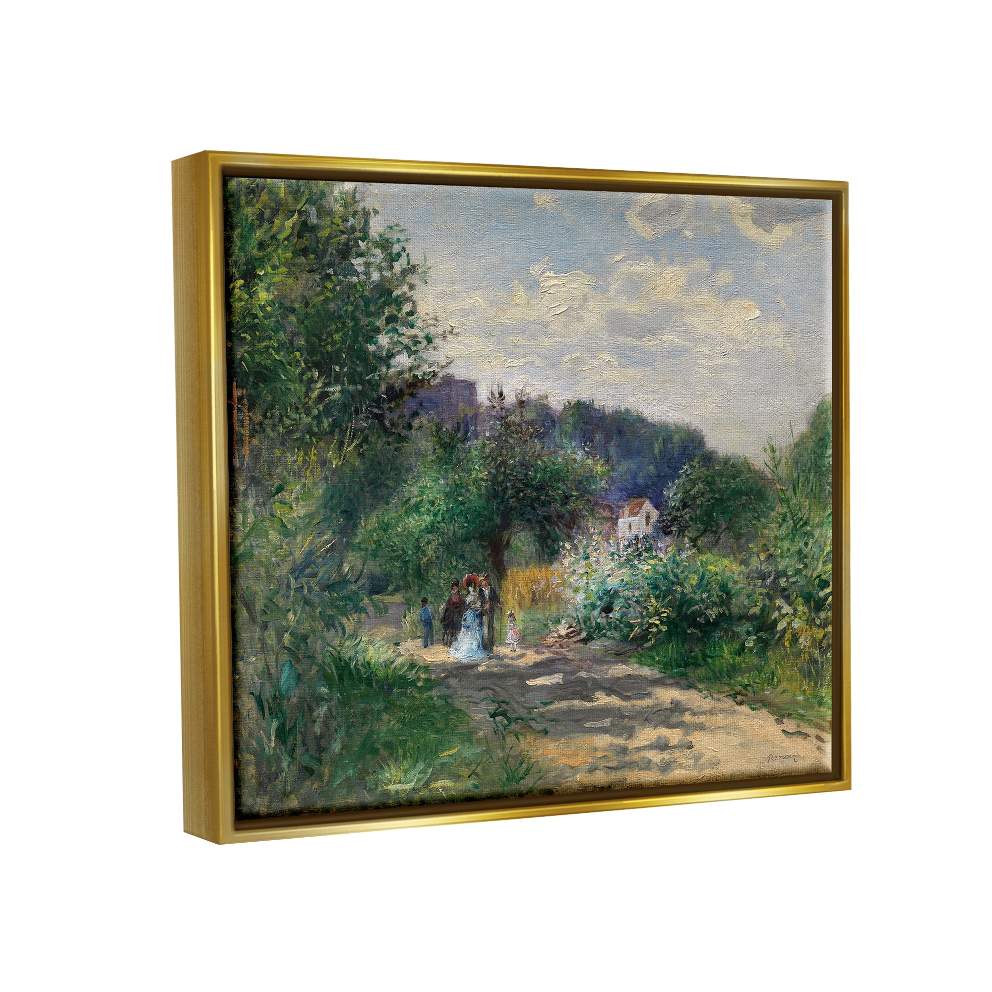 Stupell Industries Traditional Family on Path Landscape Painting Gold Floater Framed Canvas Art Print Wall Art, 21 x 17