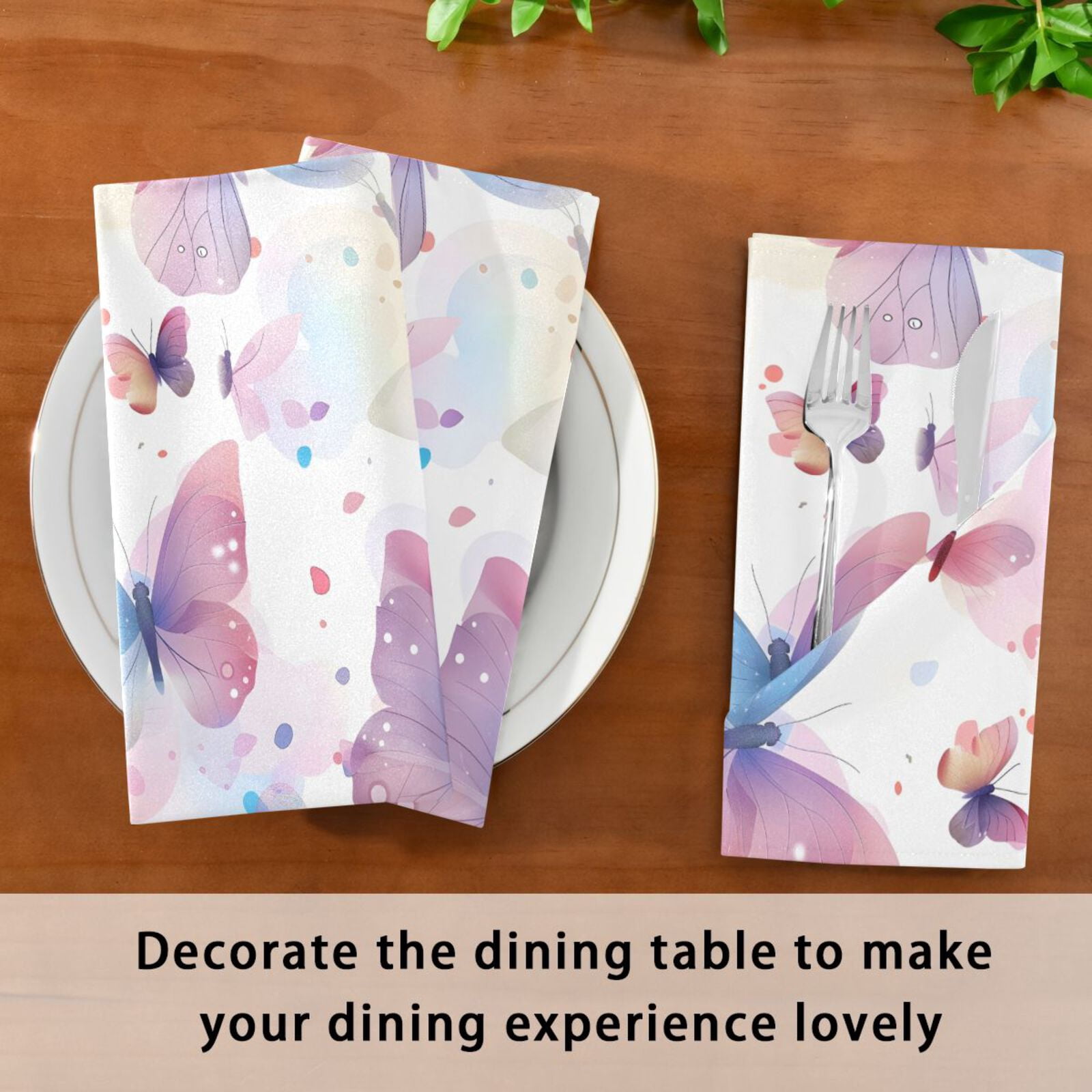 JSTEL Pink & Blue Butterfly Cloth Napkins Set of 6, 20x20 Inch Washable and Reusable Napkin for Decoupage Dinner Party Everyday Use