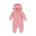 thumbnail image 2 of Seyurigaoka Baby Girl Hooded Romper, Long Sleeve Long Zipper Ear Decor Jumpsuit, 2 of 10