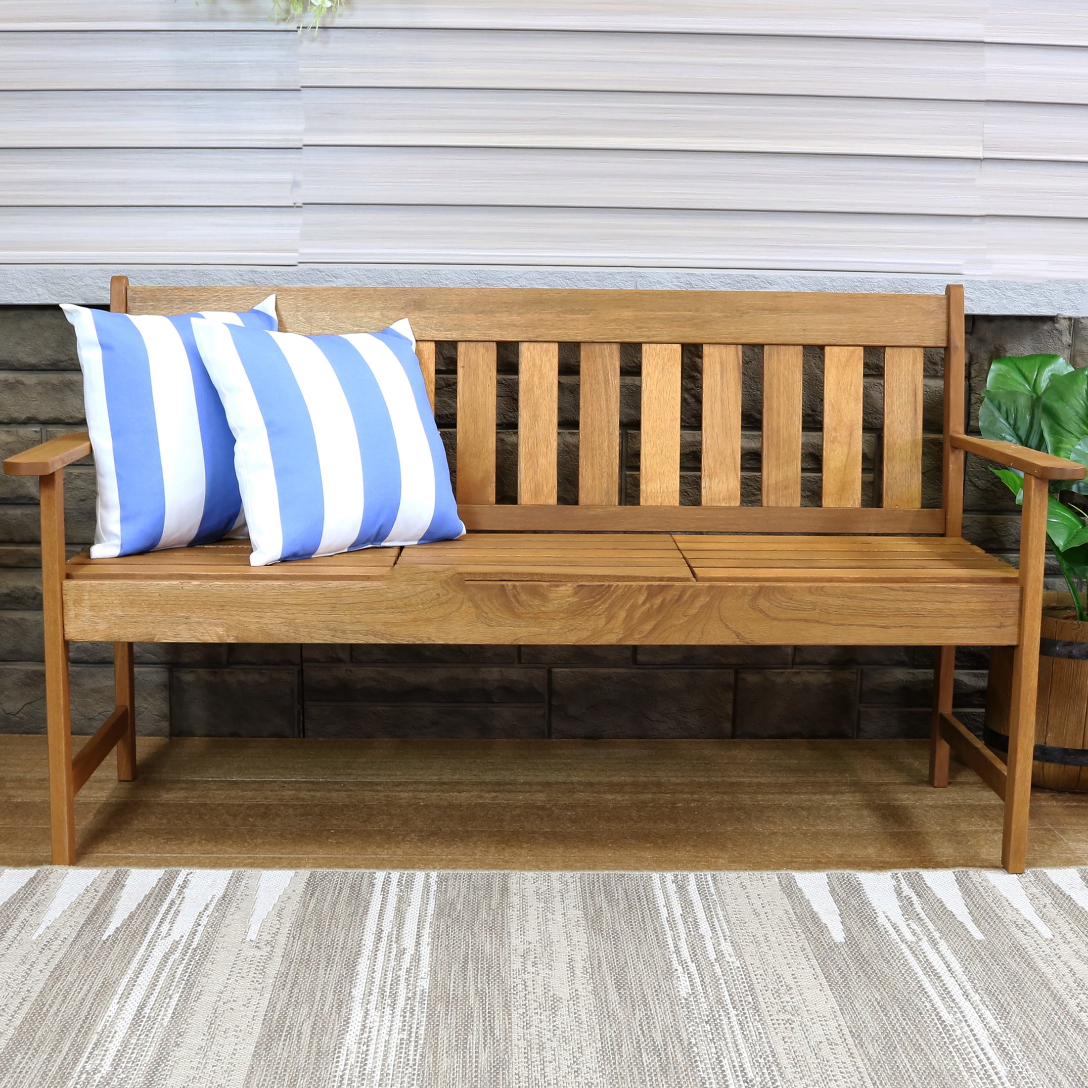 Sunnydaze 17" x 17" Beach-Bound Stripe Polyester Square Outdoor Throw Pillow, 2 Count