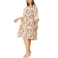 thumbnail image 4 of Agnes Orinda Women's Plus Size V Neck 3/4 Sleeves Lace Floral Loose Fit Babydoll Dresses, 4 of 6