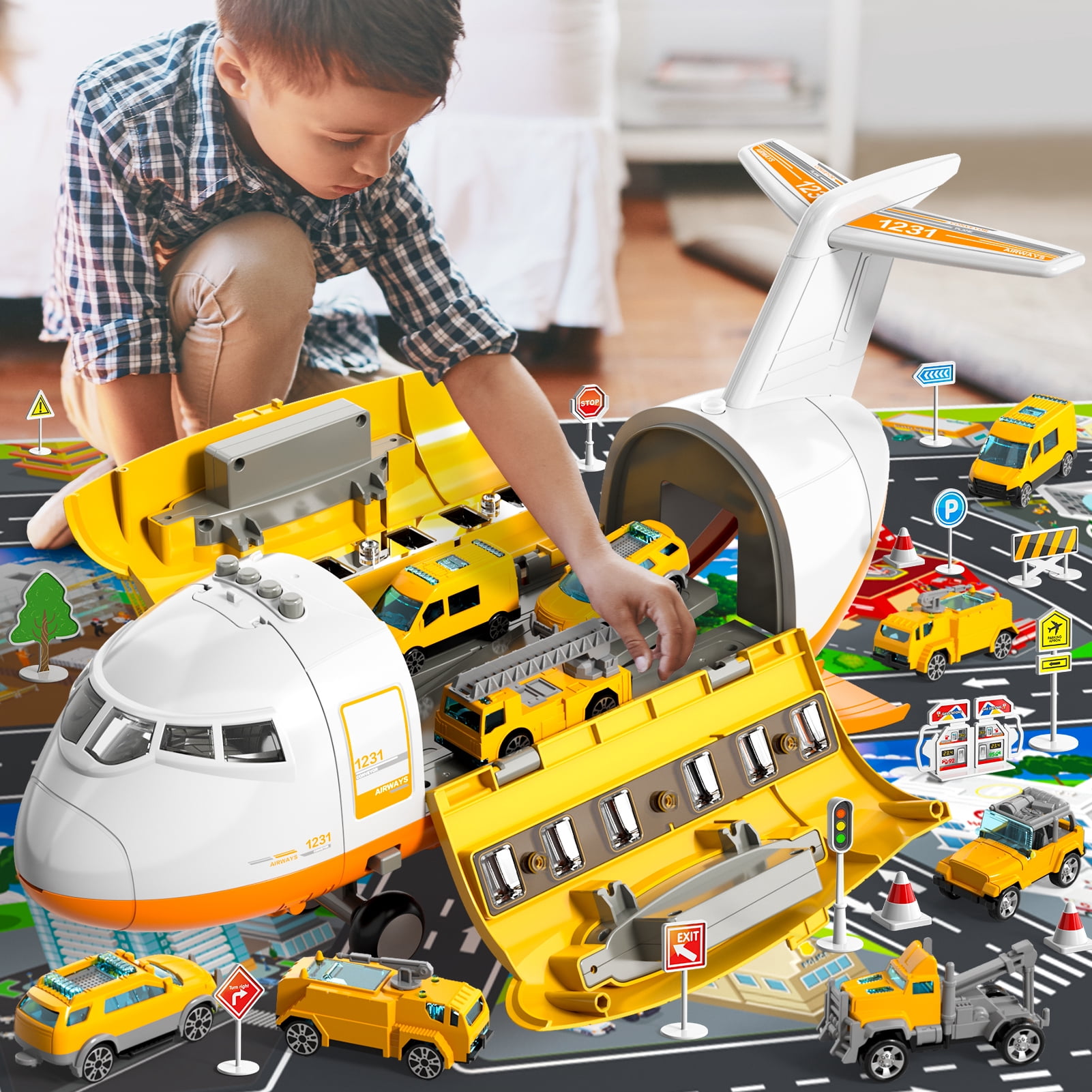Lucky Doug Plane Toys for Toddlers Ages 1-6, Toddlers Airplane Car Toys, 1-6 Years Old Boys Gifts