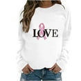 thumbnail image 5 of Trendy Breast Cancer Shirts for Women Pink Ribbon Print Tops Casual Loose Raglan Long Sleeve Round Neck Pullover Hoodie Top,Gray 1,L, 5 of 5