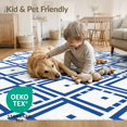 thumbnail image 3 of ODIKA 3'x5' White Blue Geometric Diamond Lattice Washable Area Rug Contemporary Interlocking Square Motifs Non-Slip, Flatweave, Easy Care for Hallway, Laundry Room, 3 of 6