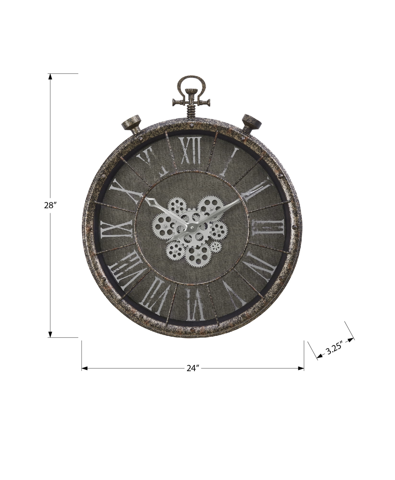 Clocks - 24" Round - Gear Mechanism - Wall Clock - Gray - Transitional