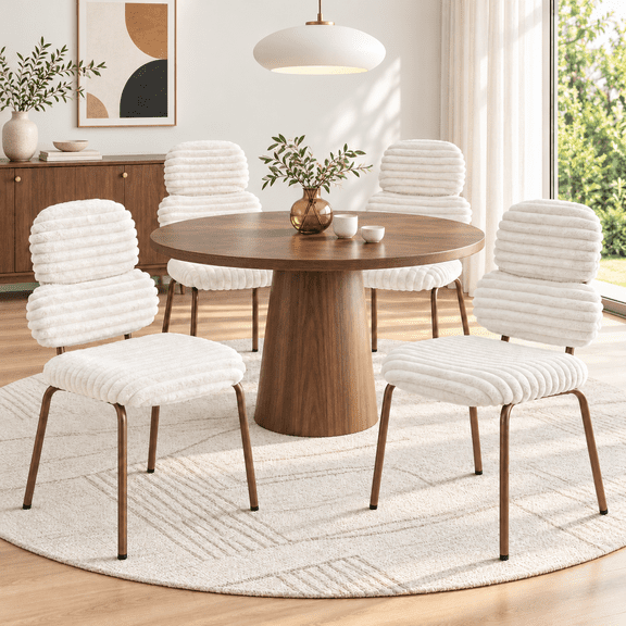 Pinmoco Upholstered Dining Chairs Set of 4, Corduroy Kitchen Chairs with Padded Seat, Metal Legs, Beige