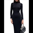 thumbnail image 1 of Vestido Informal Ajustado de Punto Acanalado de Larga para Mujer, Otoño e Invierno Negro M, 1 of 10