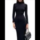 thumbnail image 1 of Vestido Informal Ajustado de Punto Acanalado de Larga para Mujer, Otoño e Invierno Negro M, 1 of 10