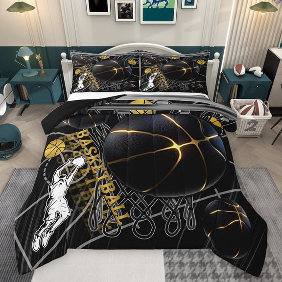 Feelyou 3D Basketball Print Bedding Comforter Set, Modern Sport Athlete Twin Comforter Sets, Ball Game Lover Reversible Bedding Set, Ultra Soft Bedroom Decor, 2pcs