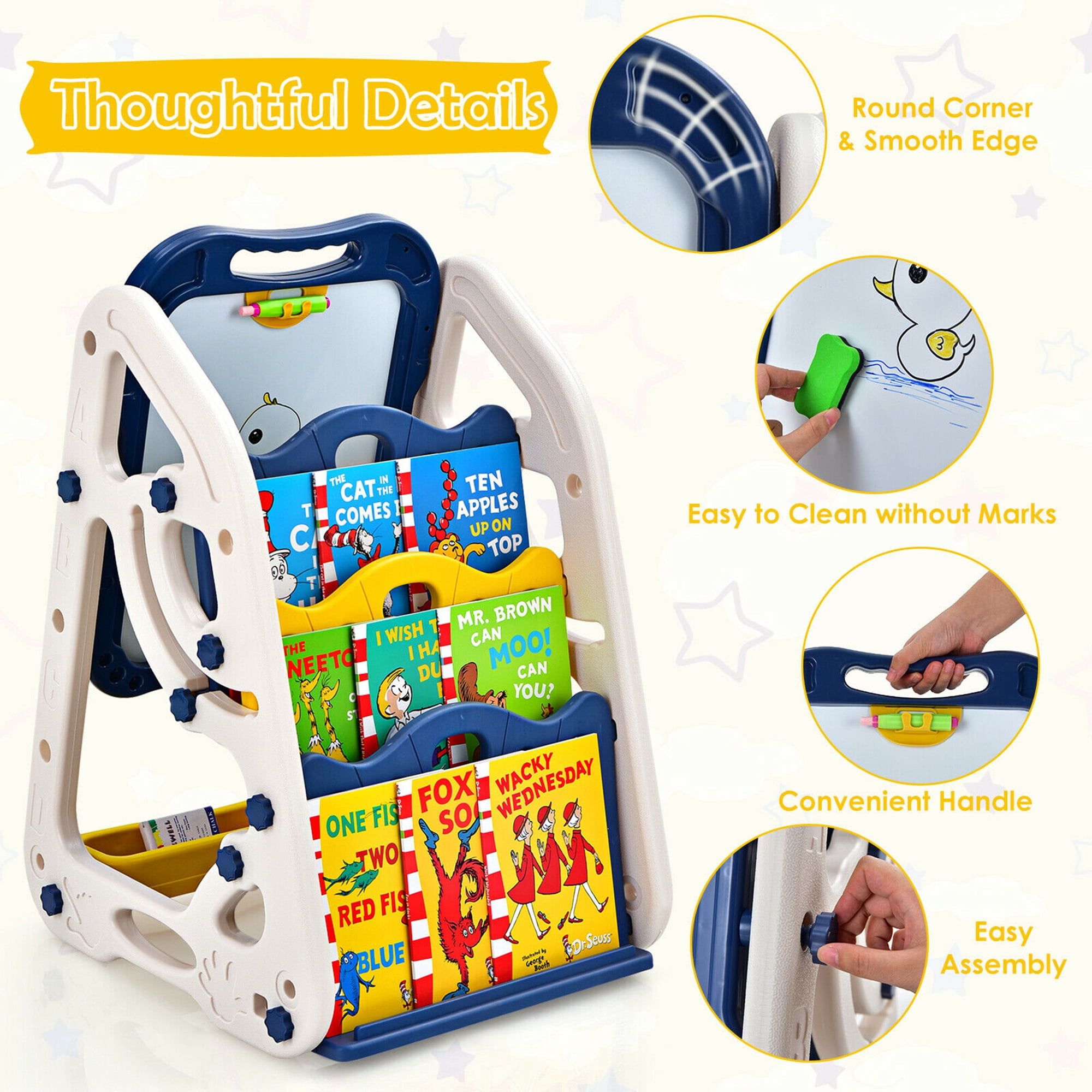 Gymax 3-in-1 Kids Art Easel Double-Sided Tabletop Easel w/Art Accessories Blue