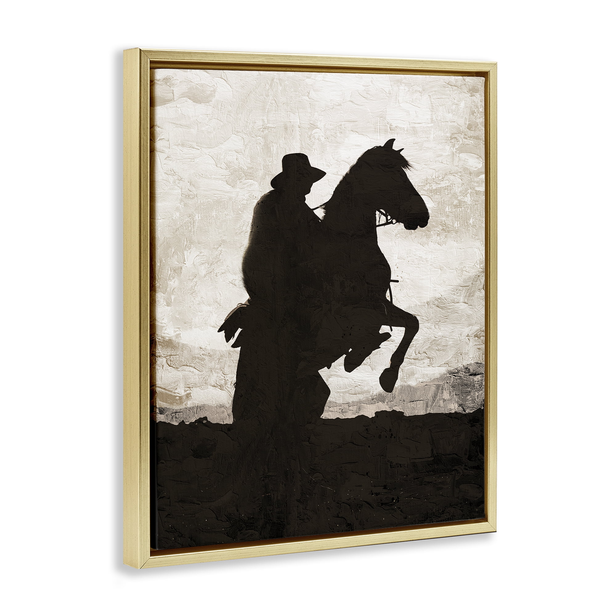 Stupell Industries Rearing Horse & Cowboy Animals Painting Gold Floater Framed Canvas Art Print Wall Art, 17 x 21