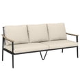 thumbnail image 2 of Outsunny 3 Seater Outdoor Patio Sofa, Outdoor Couch with Wood-Effect Armrests, Wicker Backrest and Cushions for Porch, Garden, Backyard, Khaki, 2 of 9