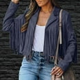 thumbnail image 2 of Atogsazn Women's Leather Cropped Jacket Casual Cardigan Long Sleeve Tassel Cropped Coat Fall Winter Outerwear Navy L, 2 of 9
