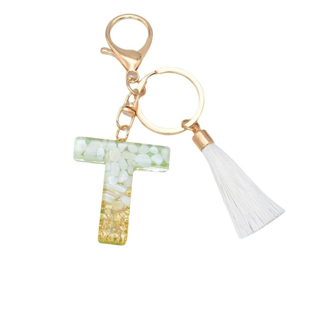 Crystal Drop Pendant Key Chain with Custom Letter and White Tassel for Bags or Keys