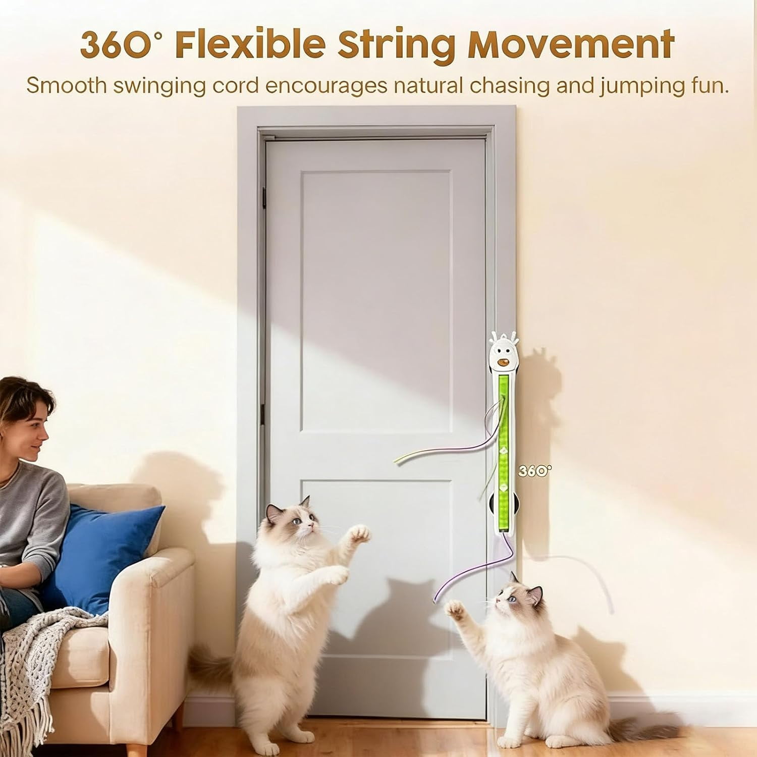 Auto Motion Flying Rope Cat Toy,Automatic Electric Wall Mounted Interactive Cat Toy for Indoor Cats,Smart 360° Flexible String Movement Kitten Toys
