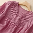 thumbnail image 4 of Women Short Sleeve Tees Cotton Linen Style V Neck Loose Embroidered Short Sleeve T Shirt Tops All Occasion Wear, 4 of 4
