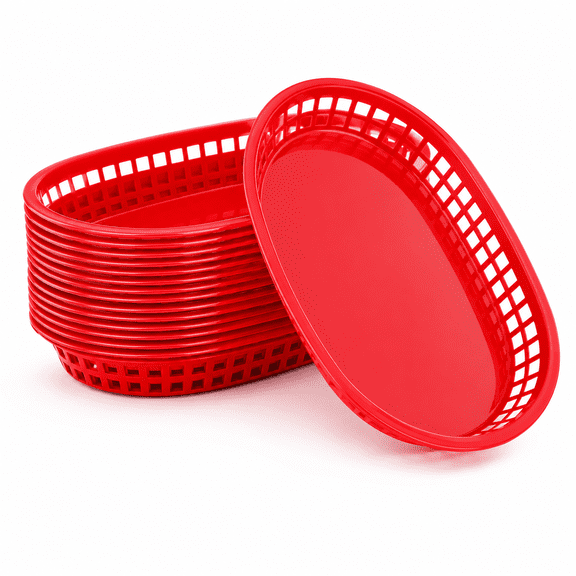 Fast Food Basket Liners,Reusable Food Baskets with Liners,Fast Food Baskets,10.5 x 7 Inch,Set of 12,Red