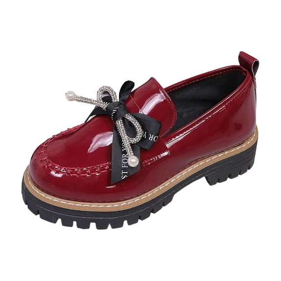 DeHolifer Women's Bowknot Thick Sole Loafers,Casual Round Toe Patent Leather Chunky Slip-on Shoes for Office Business Work