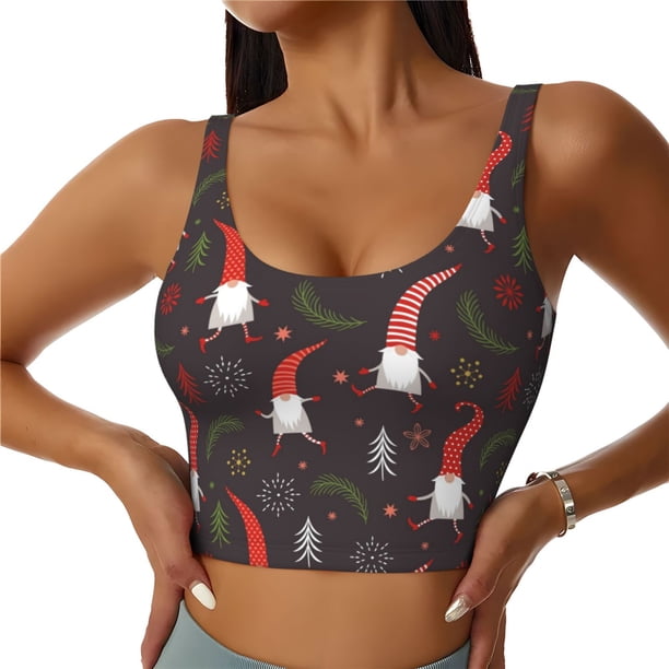 Balery Cute Christmas Gnomes Sujetadores deportivos con espalda cruzada para mujer, acolchados, sin costuras, de alto impacto, ideales para yoga, gimnasio, entrenamiento y fitness.-X-Large