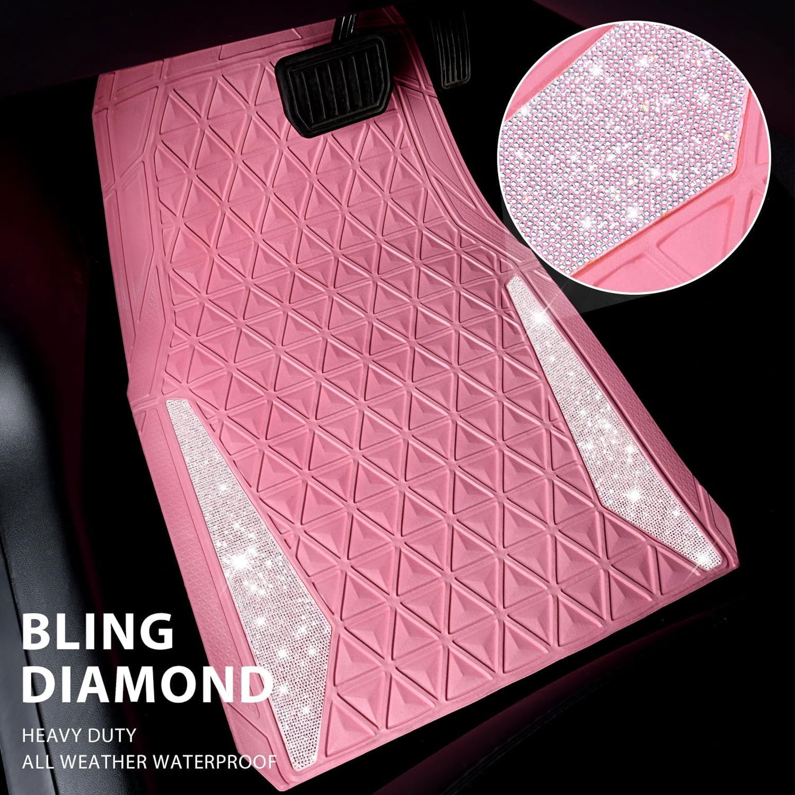 CAR GRAND Bling diamond rubble automotive floor mats full set anti-slip water proof universal fit glitter crystal sparkly shining rhinestone girl woman lady femal pink