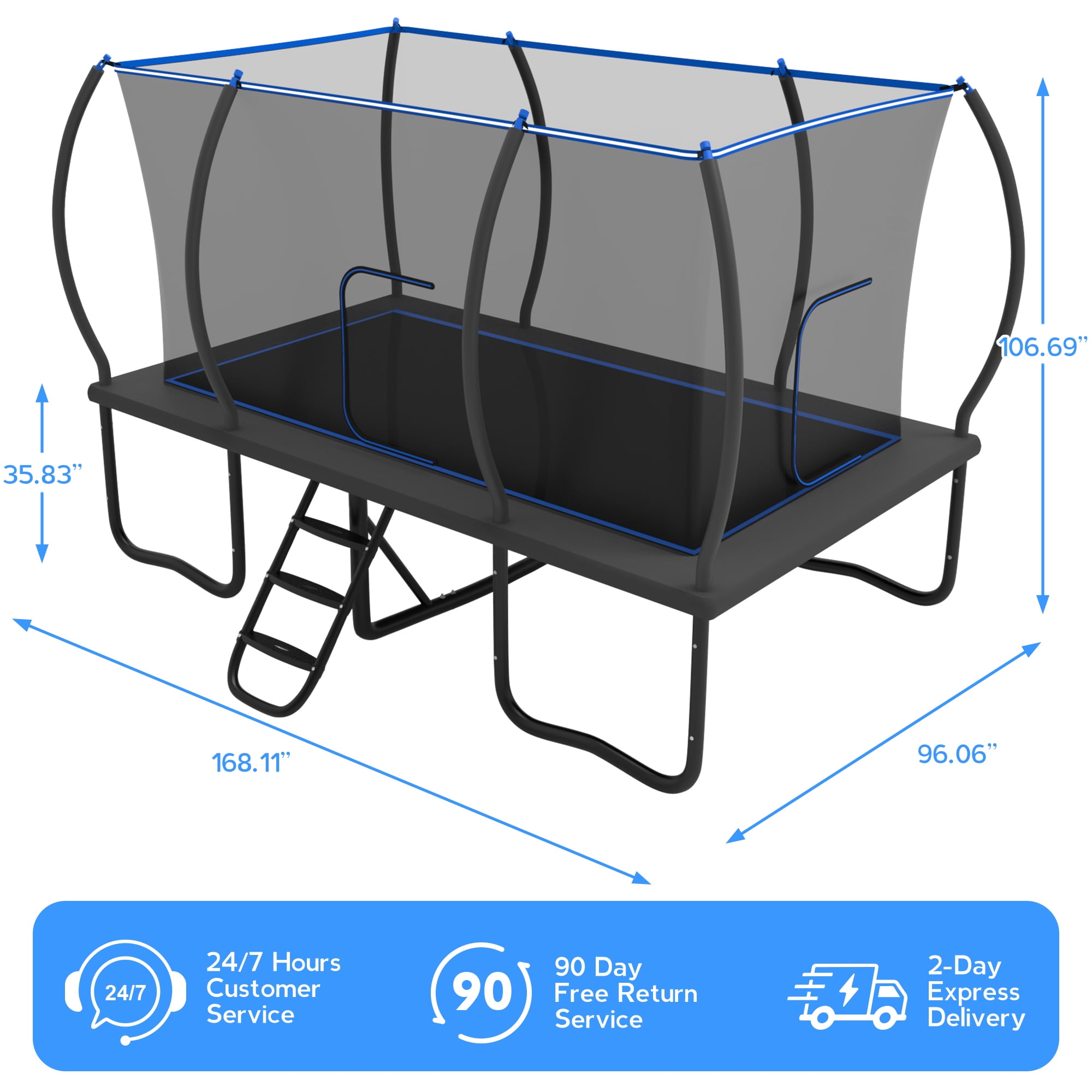 YORIN Rectangle Trampoline for Kids Adults, 8FT x 14FT Rectangular Heavy-Duty 1760LBS Outdoor Trampoline with Enclosure Net, Ladder, Weather-Resistant Galvanized Frame, Large Backyard Trampoline