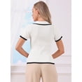 thumbnail image 3 of DARING DIVA Women's Work Short Sleeve Polo V Neck Ribbed Knit Pullover Tops S White, 3 of 6