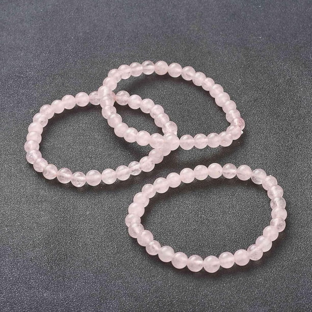 1 pulsera elástica de rosa natural con cuentas de cuarzo y piedras preciosas de 4 mm, redonda y teñida, para mujeres y hombres, regalo de cumpleaños.