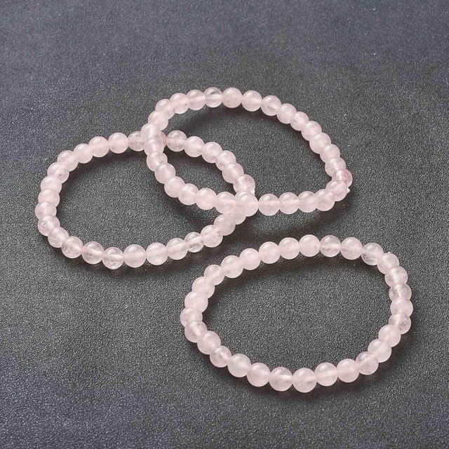 1 pulsera elástica de rosa natural con cuentas de cuarzo y piedras preciosas de 4 mm, redonda y teñida, para mujeres y hombres, regalo de cumpleaños.
