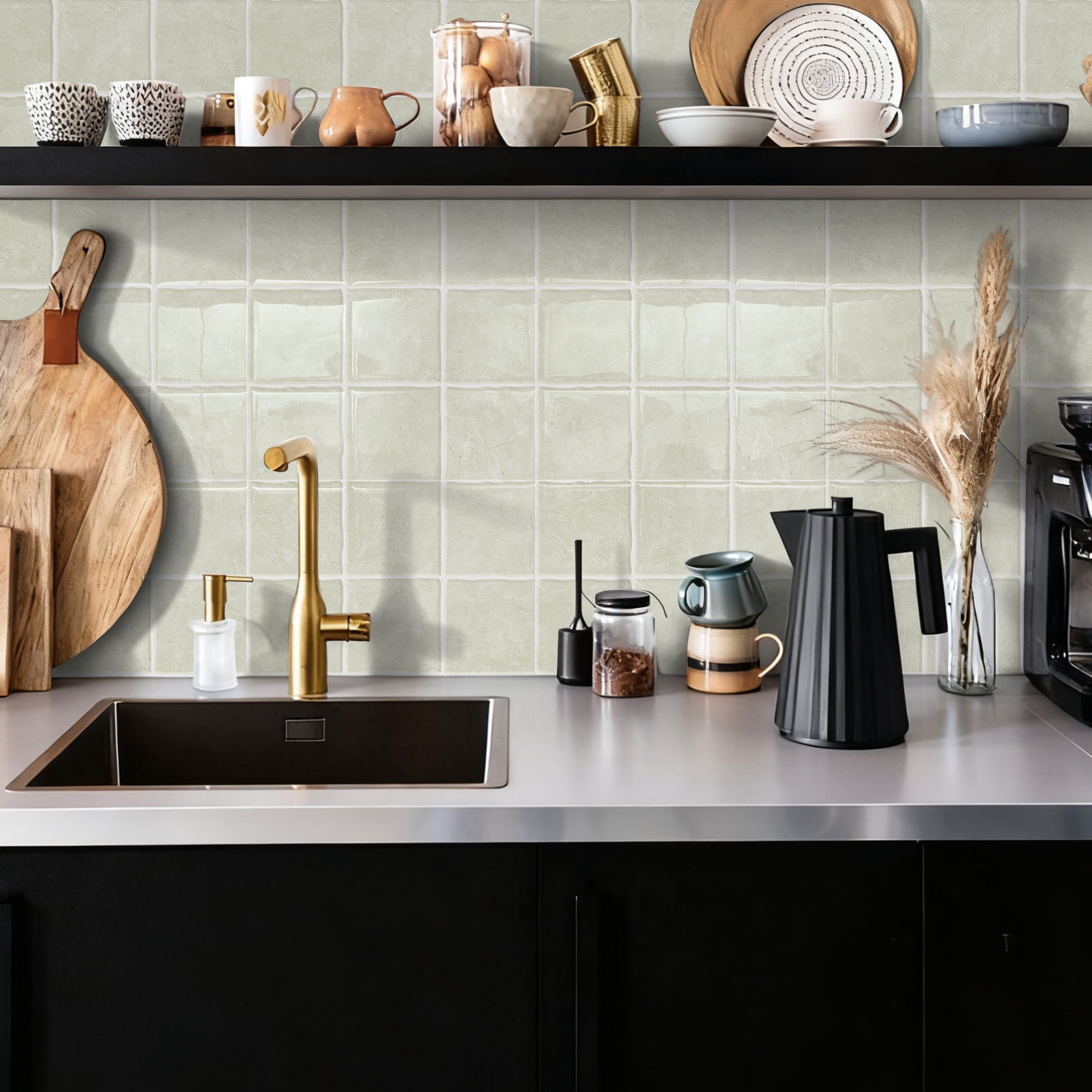 DEWOO Peel and Stick Tile Backsplash, 12”×12”Stick on Backsplash for Kitchen, Self Adhesive Tile Stickers for Kitchen Backsplash and Bathroom(10 Sheets)