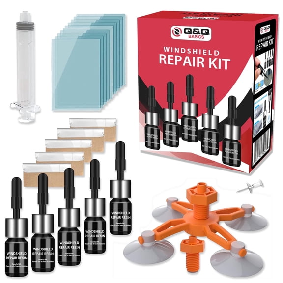 Q&Q BASICS® Windshield Chip Repair Kit – 5pc Auto Glass Repair Tools for Small Chips, Bullseye & Minor Surface Cracks on Front Windshield